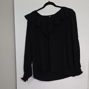 Grace Karin Black Ruffled Blouse